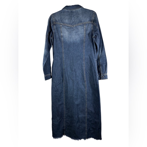 Wash Lab Women's Small Blue Cotton Long Sleeve Denim Maxi Raw Hem Shirtdress - Picture 8 of 12